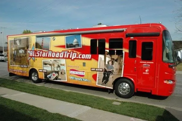 The colorful RV used for the two-year family road trip
